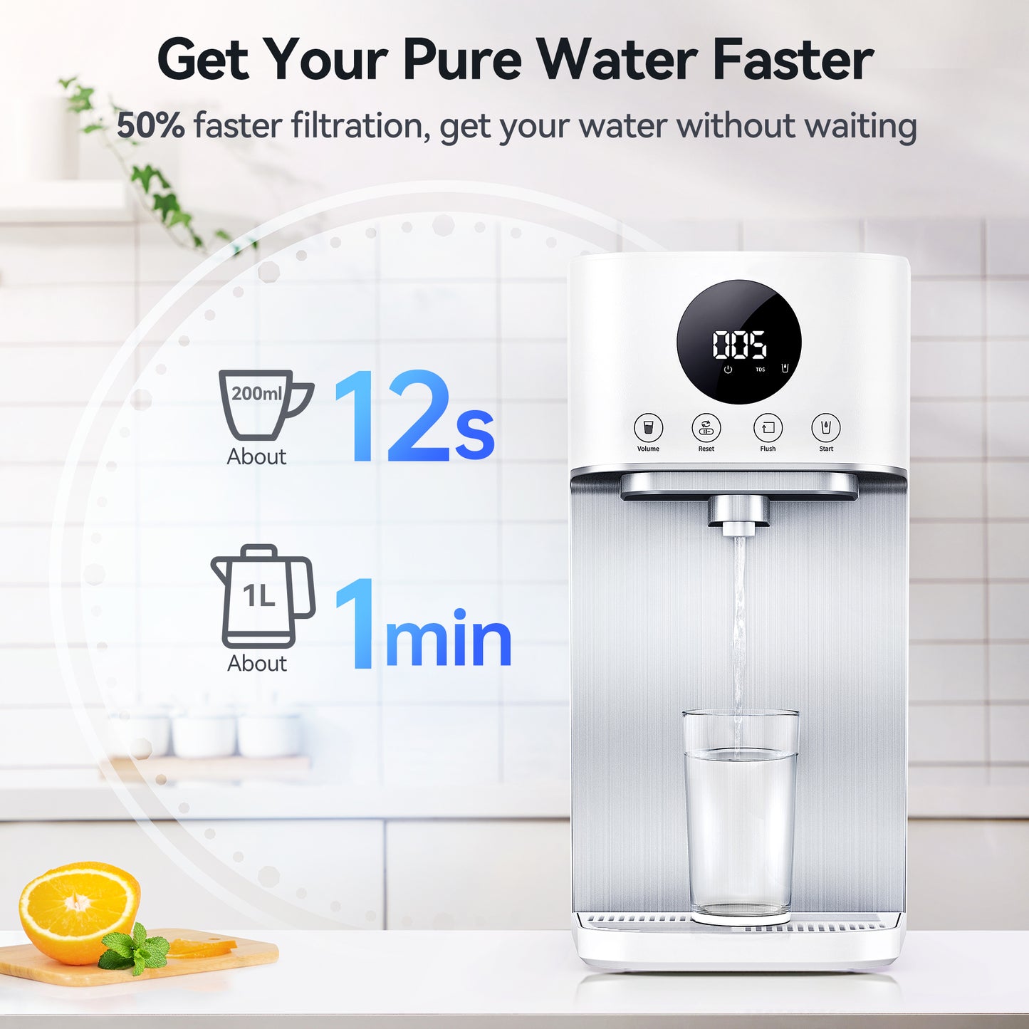 Puremaster 7-Stage Countertop Water Purifier Reverse Osmosis Water Filter System, Portable with Fast Delivery, BPA-Free Purifier for Home