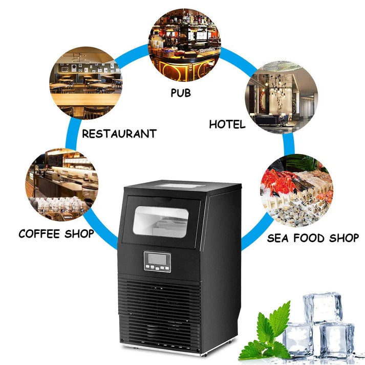Puremaster Ice Cube Machine, Portable Freestanding Commercial Built-In Stainless Steel Ice Maker w/10 lb Storage Capacity, 66lbs/24h, 0.9"x0.9"x0.9" ice cube for Restaurants, Bars, Homes & Offices, S11506